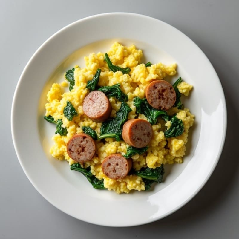 Egg White and Spinach Scramble with Turkey Sausage