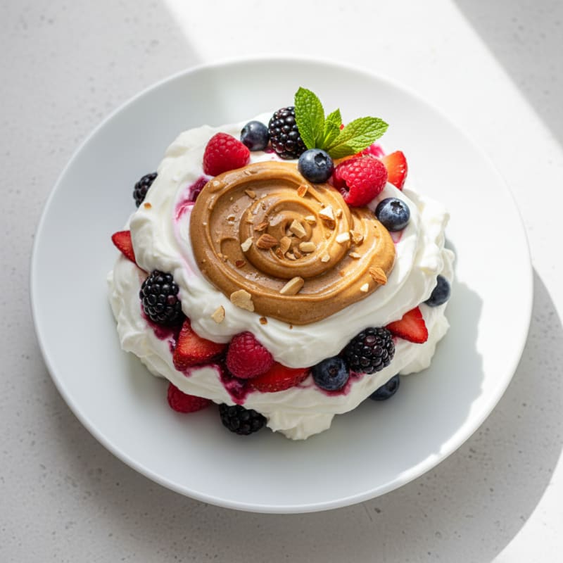 Greek Yogurt Protein Parfait with Mixed Berries and Almond Butter