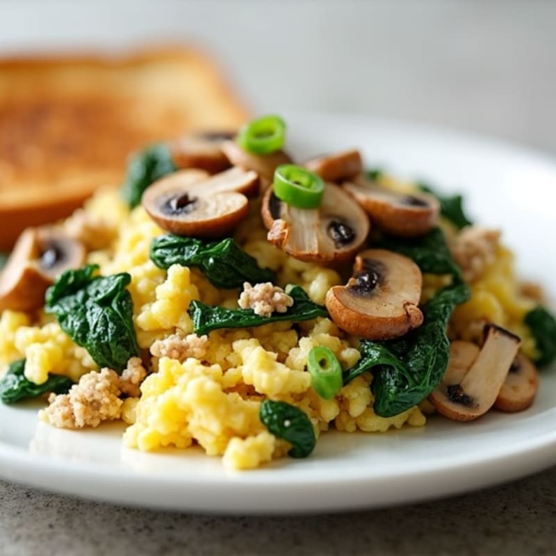 Egg White and Turkey Spinach Scramble with Sautéed Mushrooms