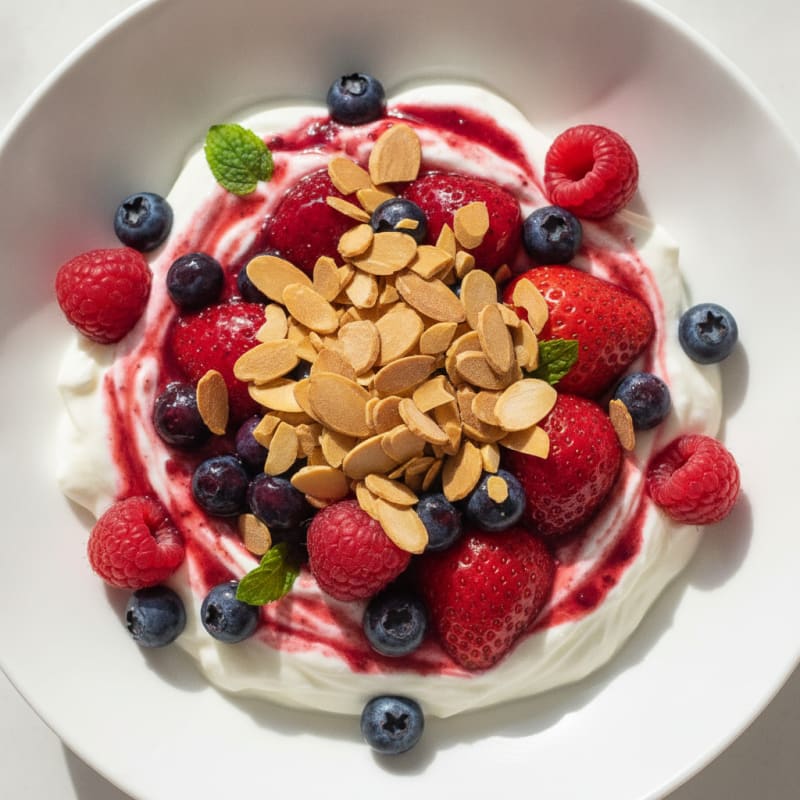 Greek Yogurt Protein Parfait with Mixed Berries and Almonds