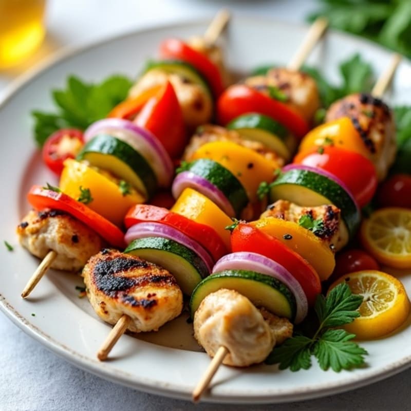 Garlic-Herb Grilled Chicken Kebabs with Rainbow Vegetables