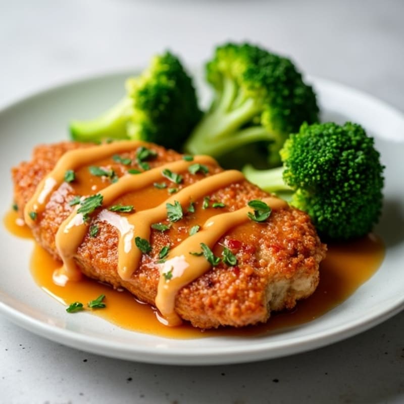 Healthy Crispy Chicken with Sweet and Savory Glaze and Steamed Broccoli