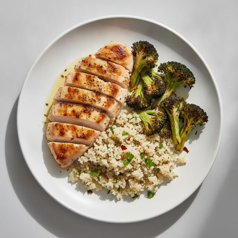 Grilled Chicken Breast with Quinoa and Roasted Broccoli