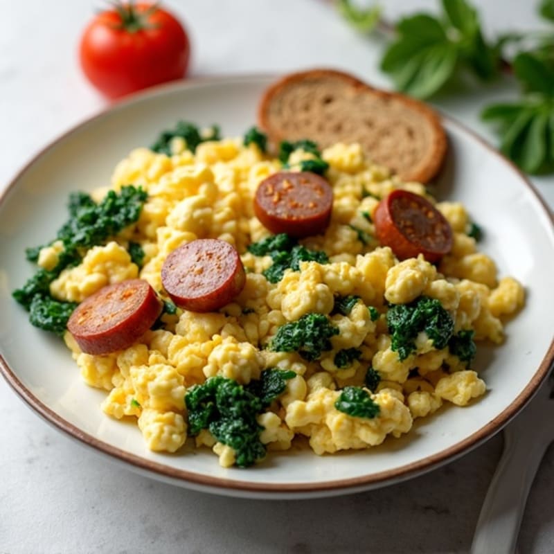 Cottage Cheese Scramble with Spinach and Turkey Sausage