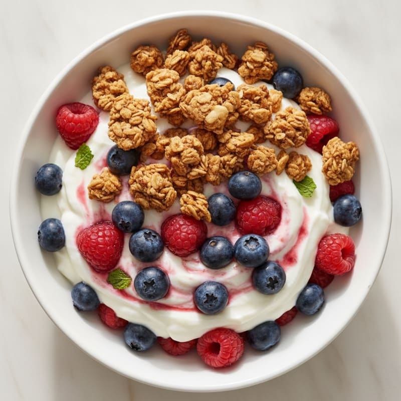Creamy Greek Yogurt Parfait with Mixed Berries and Protein Granola