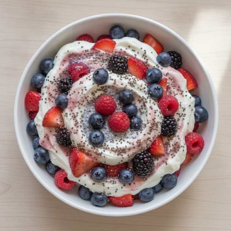 Greek Yogurt Protein Parfait with Mixed Berries and Chia Seeds