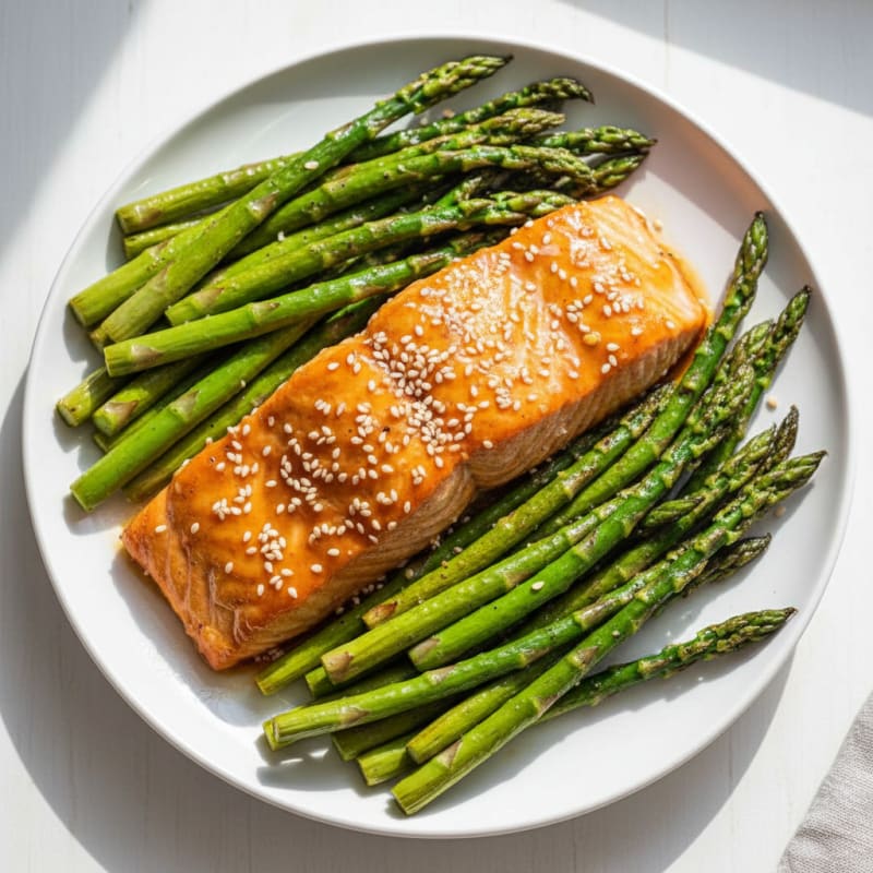 Golden Teriyaki-Glazed Salmon with Roasted Asparagus