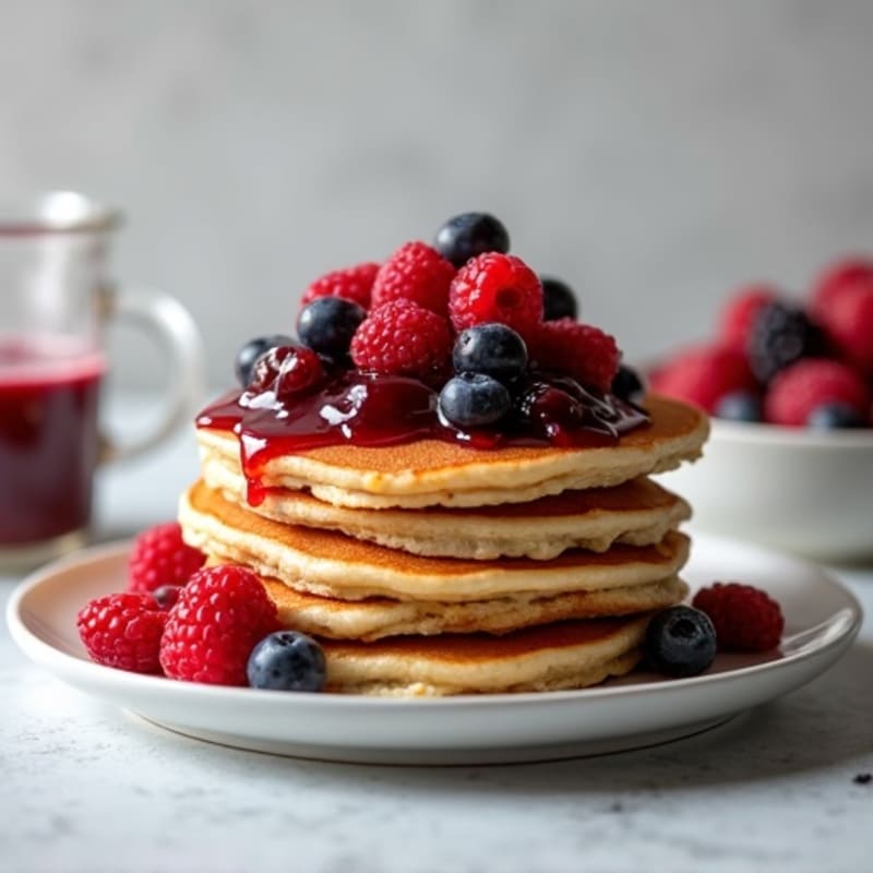 Fluffy Protein Pancakes with Berry Compote