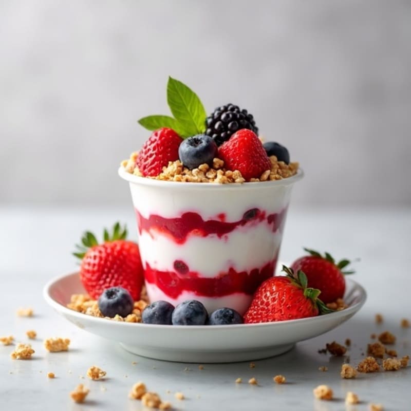 Fresh Fruit and Greek Yogurt Parfait with Crunchy Granola