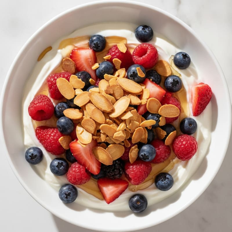 Creamy Greek Yogurt with Mixed Berries and Toasted Almonds