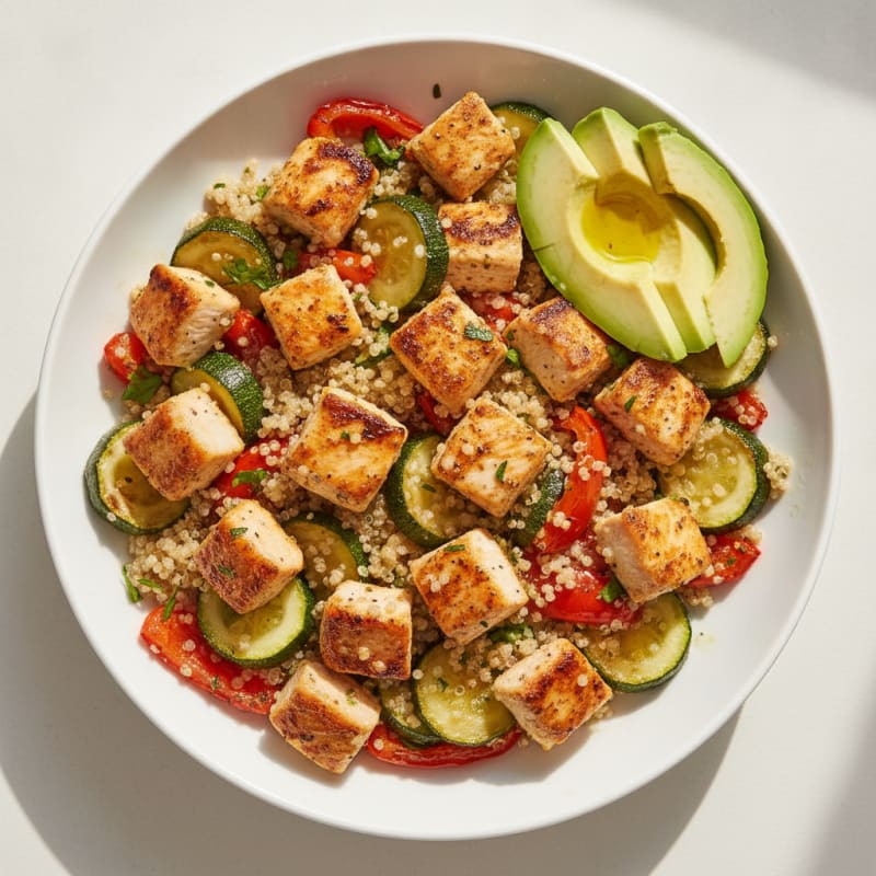 Grilled Chicken and Quinoa Bowl with Roasted Vegetables