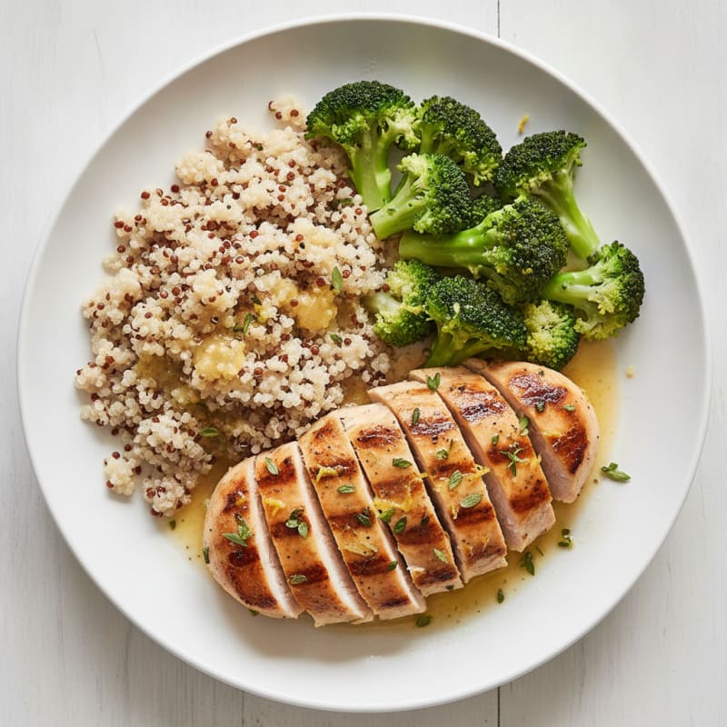 Grilled Chicken Breast with Steamed Broccoli and Quinoa