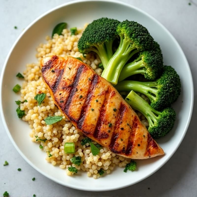 Grilled Chicken Breast with Quinoa and Roasted Broccoli