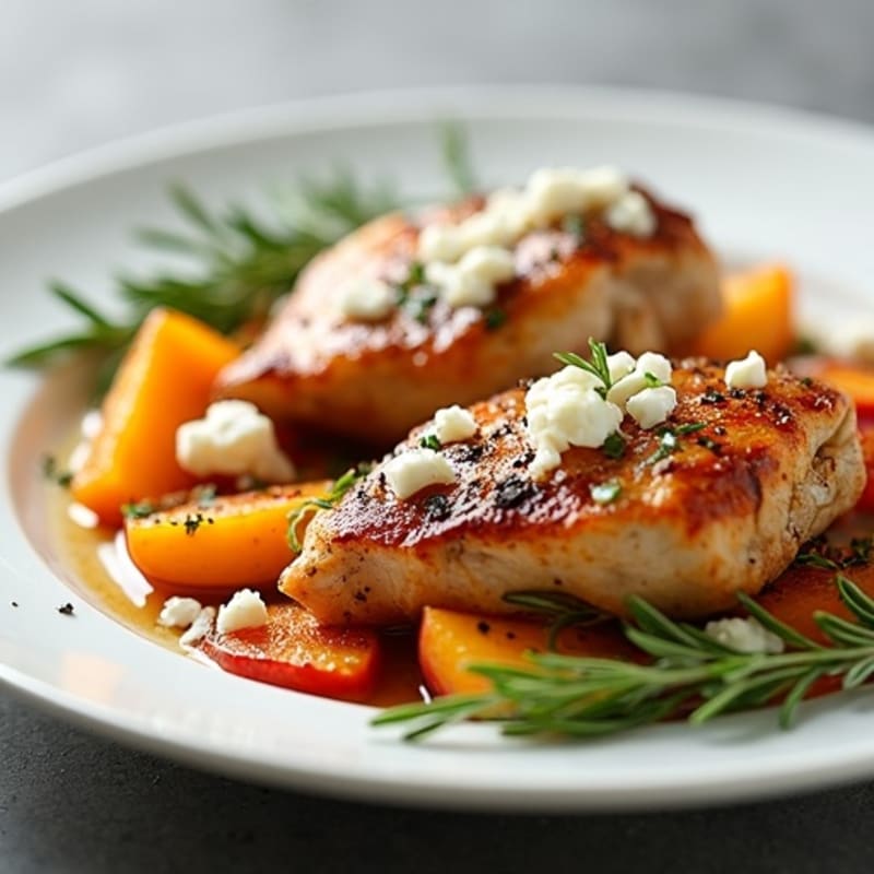 Roasted Chicken Thighs with Caramelized Peaches and Fresh Rosemary