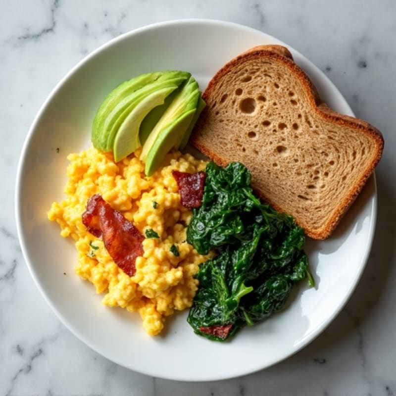 Cottage Cheese Scramble with Spinach and Turkey Bacon