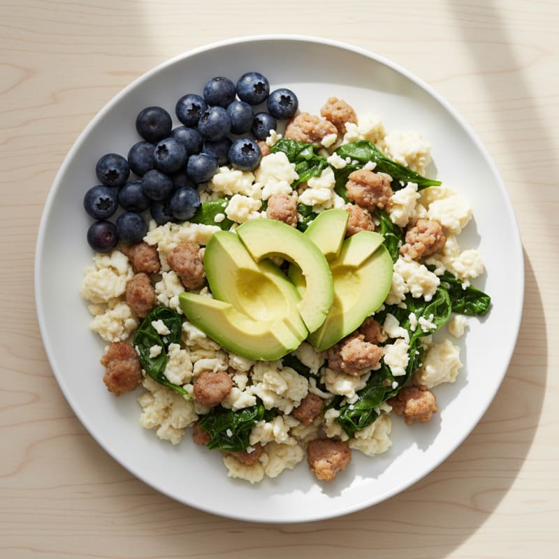 Egg White and Turkey Sausage Scramble with Spinach