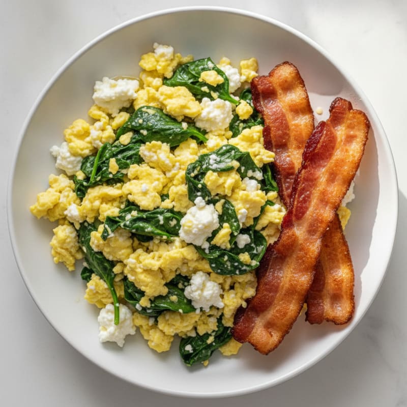 Cottage Cheese Scramble with Spinach and Turkey Bacon