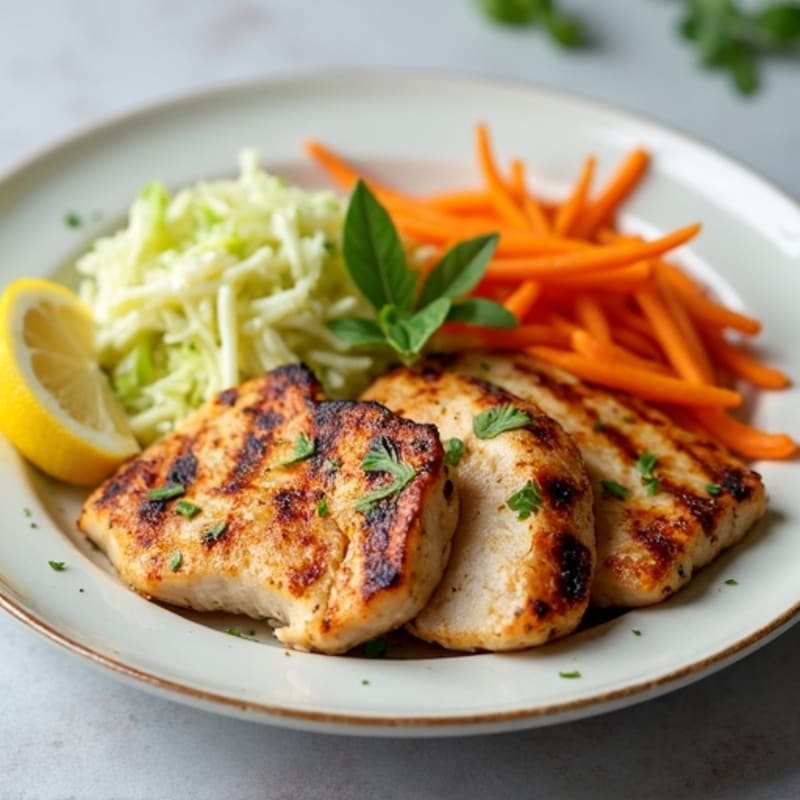 Grilled Chicken Breast with Crunchy Cabbage Slaw and Lemon Tahini Dressing
