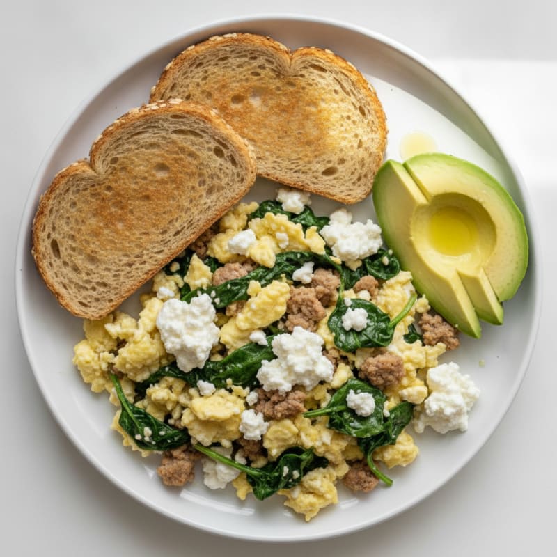Cottage Cheese Scramble with Turkey and Spinach
