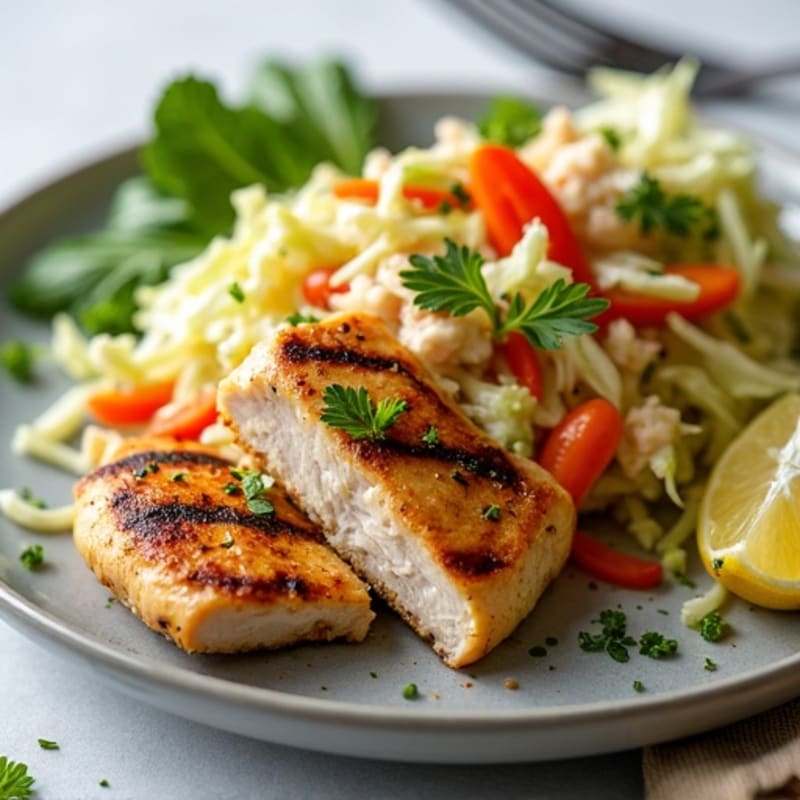 Grilled Chicken Breast with Crunchy Cabbage Slaw