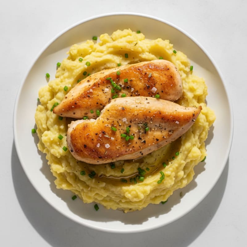 Buttery Garlic Herb Mashed Potatoes with Roasted Chicken
