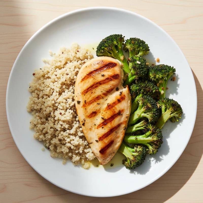 Grilled Chicken Breast with Quinoa and Roasted Broccoli