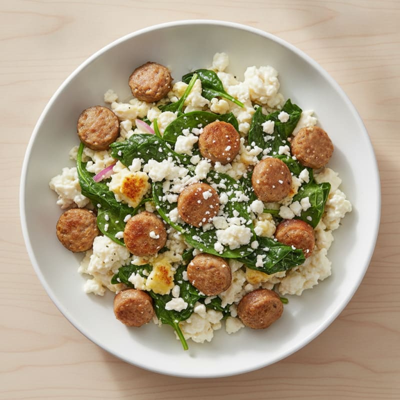 Egg White and Spinach Scramble with Turkey Sausage