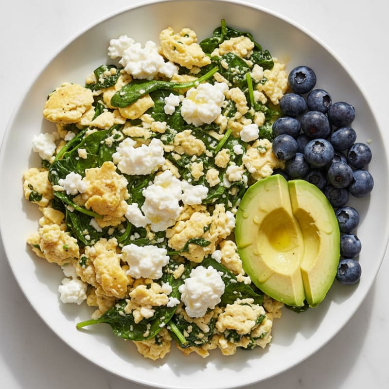 Egg White and Spinach Scramble with Cottage Cheese