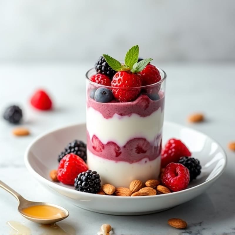 Greek Yogurt Protein Parfait with Mixed Berries and Almonds
