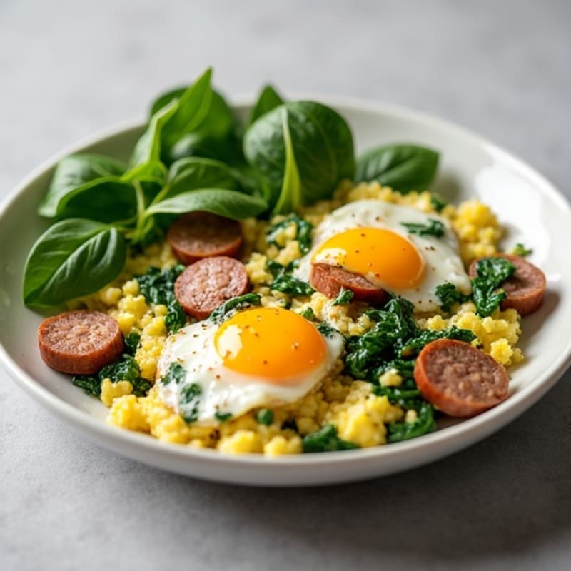 Egg White and Spinach Scramble with Turkey Sausage