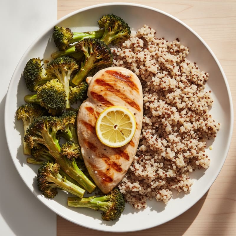 Grilled Chicken Breast with Roasted Broccoli and Quinoa