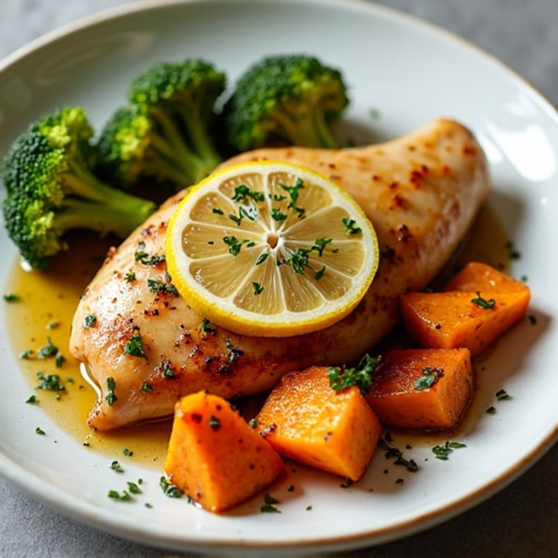 Sheet Pan Lemon Herb Chicken with Crispy Roasted Broccoli and Sweet Potatoes