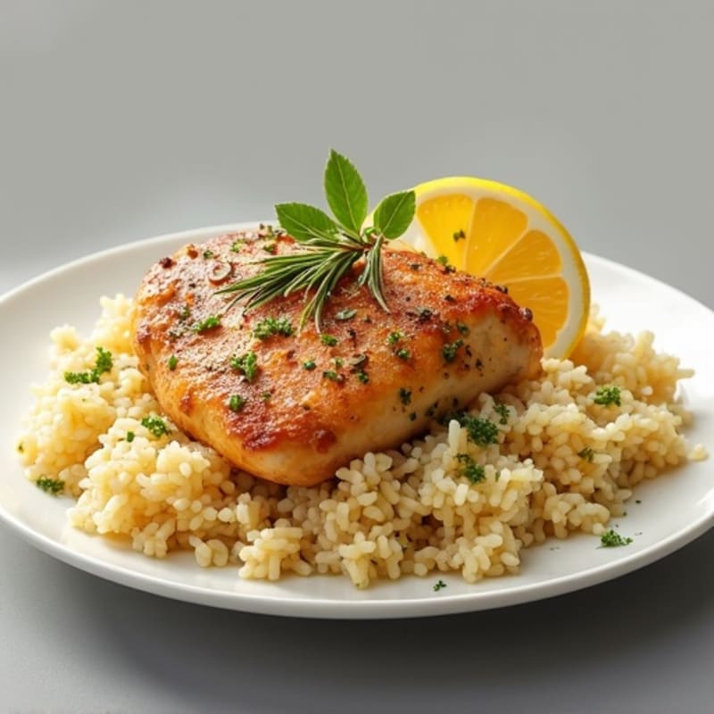 Roasted Lemon Herb Chicken with Fluffy Rice Pilaf