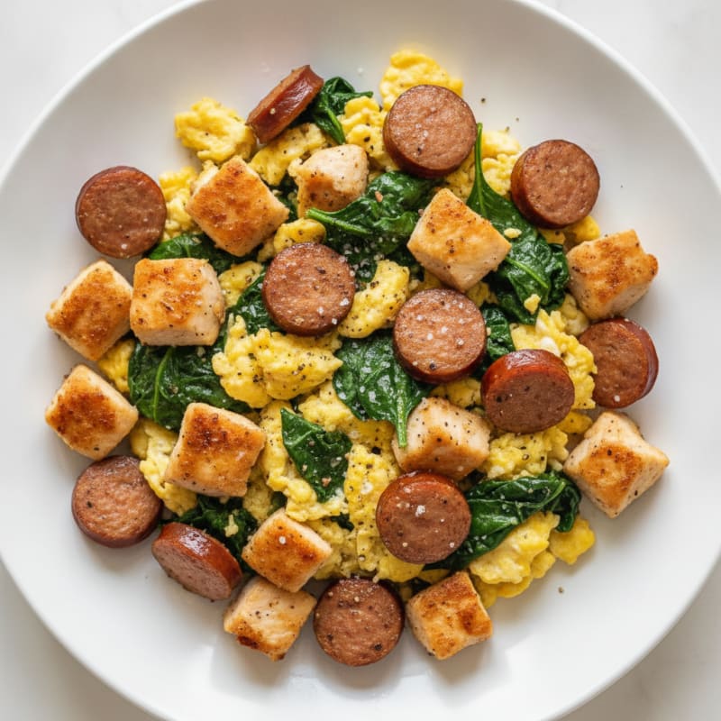 Chicken and Turkey Sausage Scramble