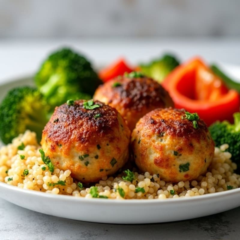 Sheet Pan Crispy Chicken Meatballs with Roasted Broccoli and Bell Peppers