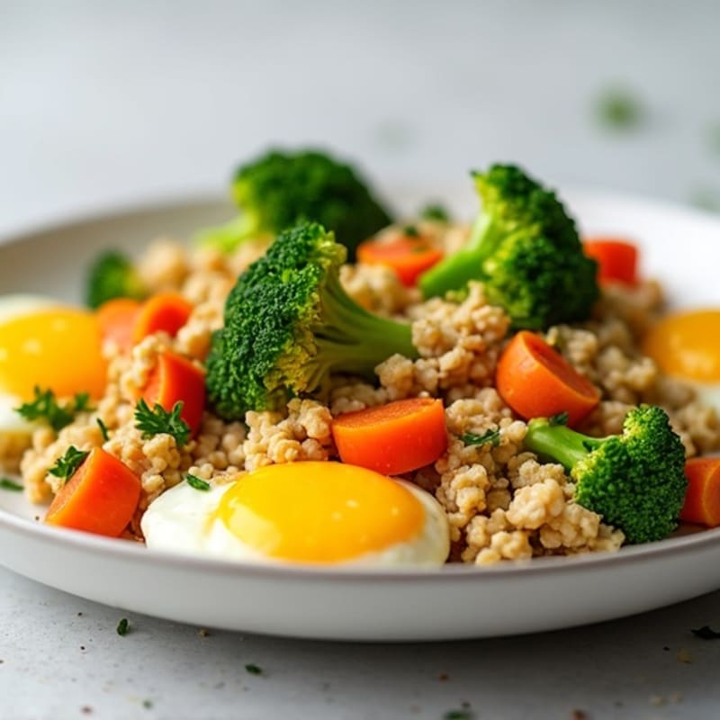 Ground Turkey Egg Scramble with Broccoli and Carrots