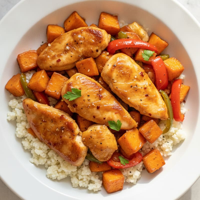 Sheet Pan Honey-Garlic Chicken and Sweet Potatoes