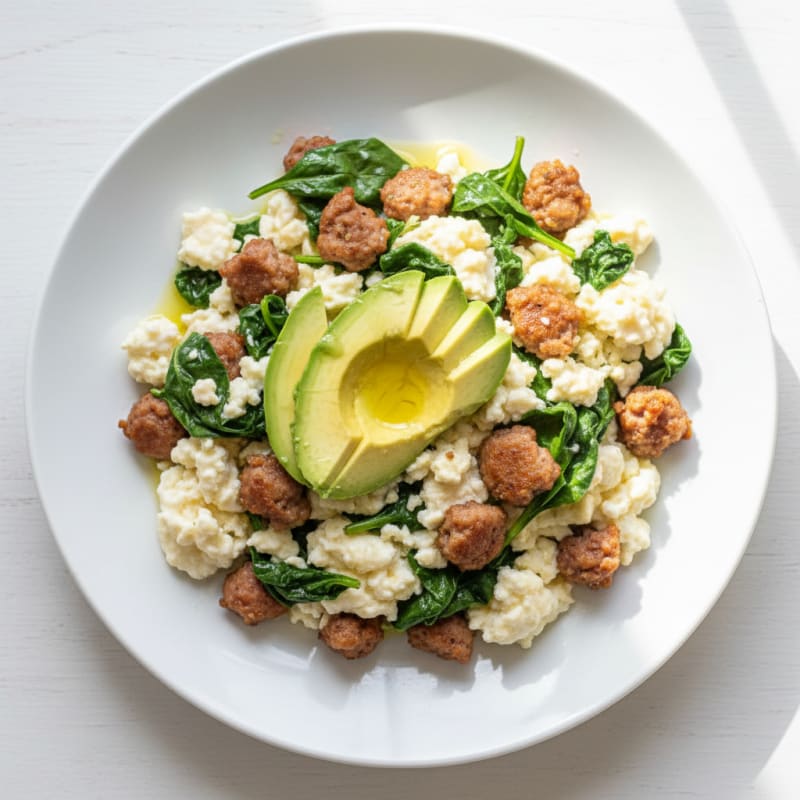 Egg White Scramble with Turkey Sausage and Spinach
