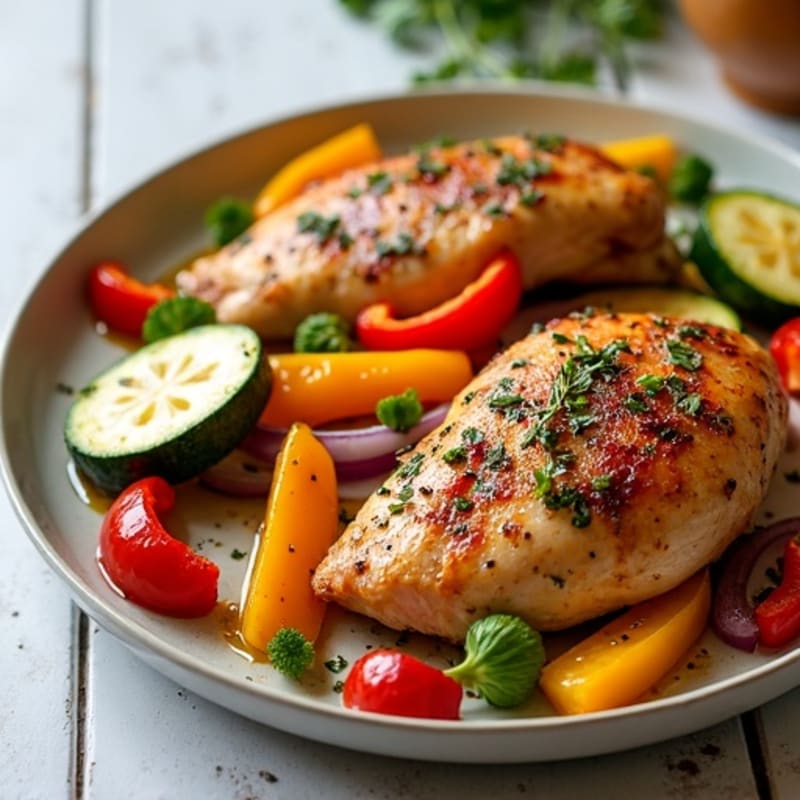 Sheet Pan Herb-Roasted Chicken with Rainbow Vegetables