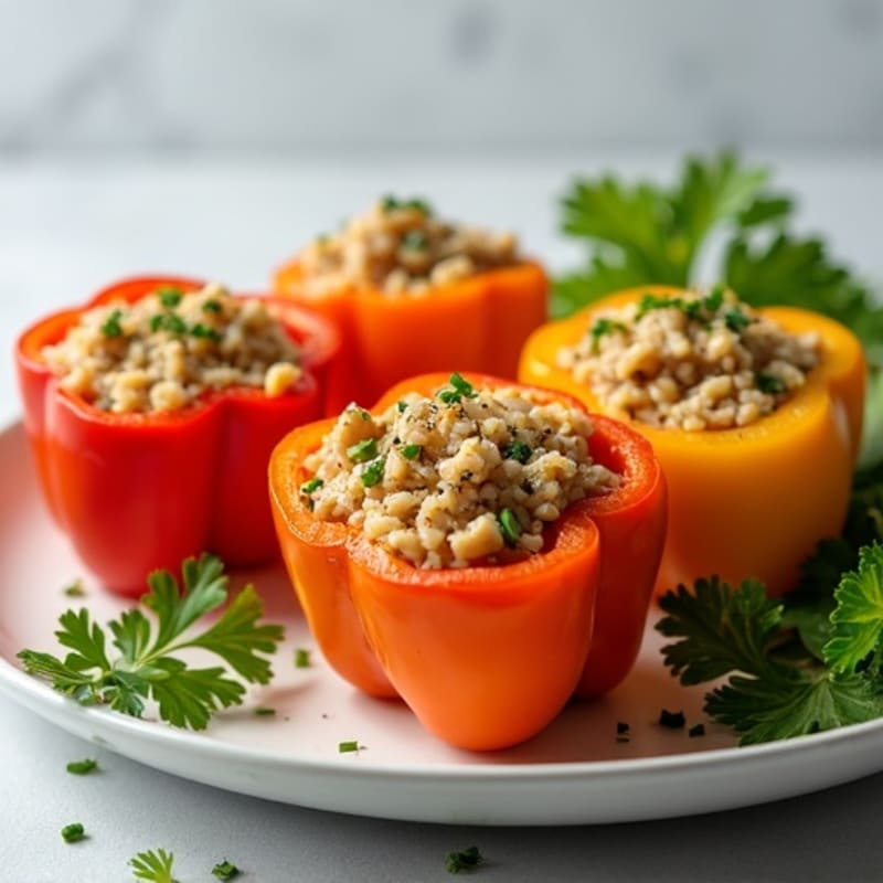 Tender Baked Bell Peppers with Lean Ground Turkey and Brown Rice Filling