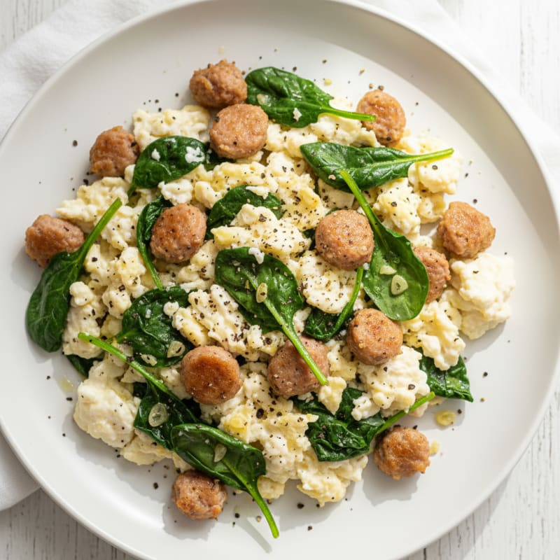Egg White and Turkey Sausage Scramble with Spinach