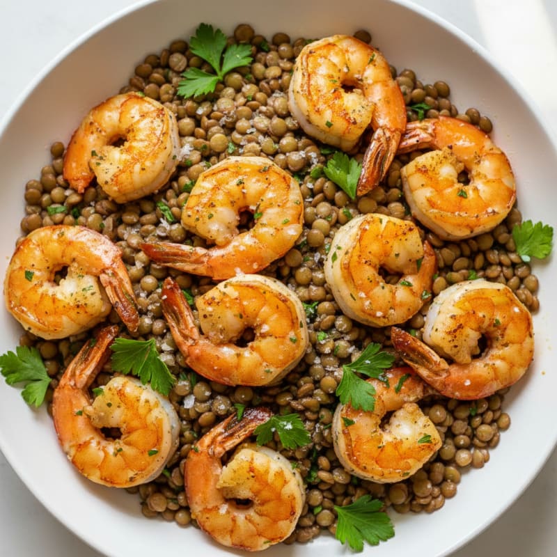 Crispy Shrimp and Lentil Salad with Lemon-Herb Vinaigrette