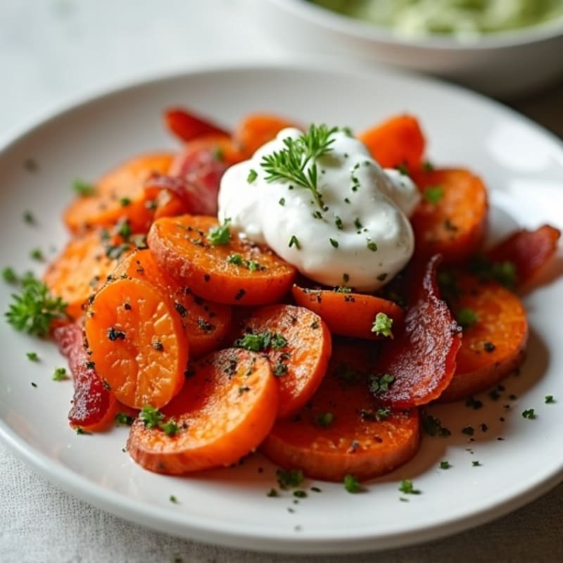 Herb-Roasted Sweet Potato with Greek Yogurt and Turkey Bacon