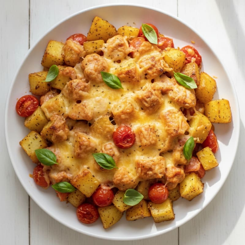 Roasted Potato Tomato Mozzarella Bake