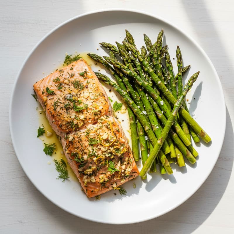 Zesty Lemon-Herb Baked Salmon with Roasted Asparagus