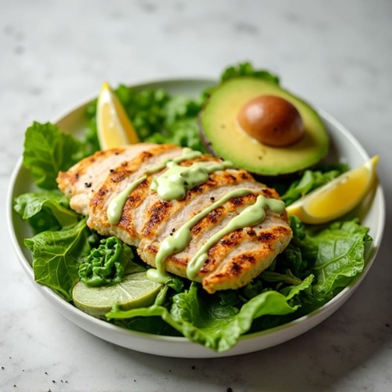 Grilled Chicken Salad with Fresh Greens and Creamy Avocado Dressing