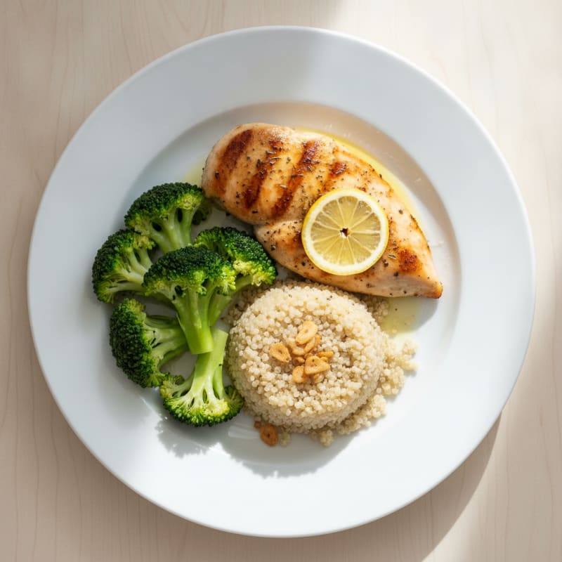 Grilled Chicken Breast with Quinoa and Steamed Broccoli