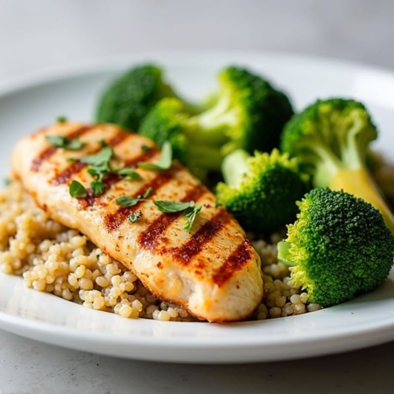 Grilled Chicken Breast with Quinoa and Roasted Broccoli