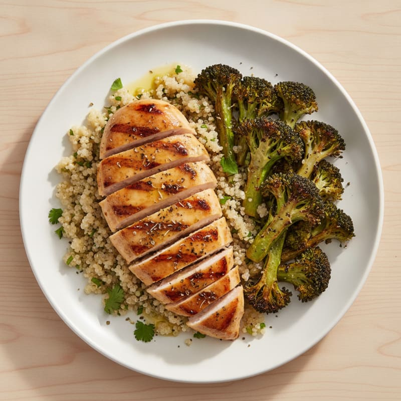 Grilled Chicken Breast with Quinoa and Roasted Broccoli