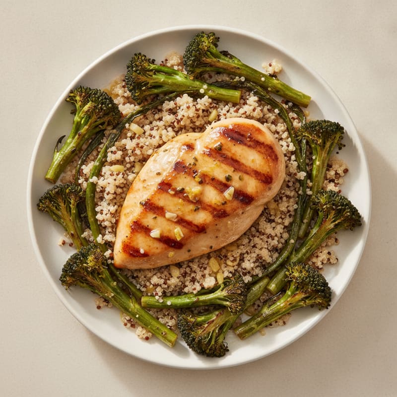 Grilled Chicken Breast with Quinoa and Roasted Broccoli